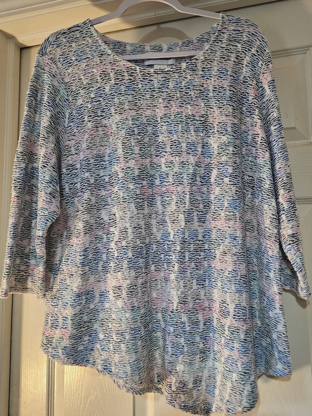Alfred Dunner Pastel Patterned Knit Tunic - Blue, Pink, Mint